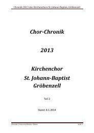 Chronik 2013 des Kirchenchors St. Johann Baptist, Gröbenzell