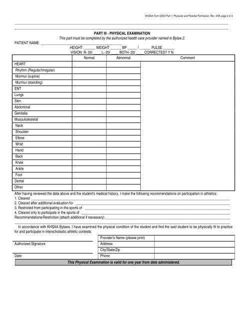 KHSAA Sports Physical Form