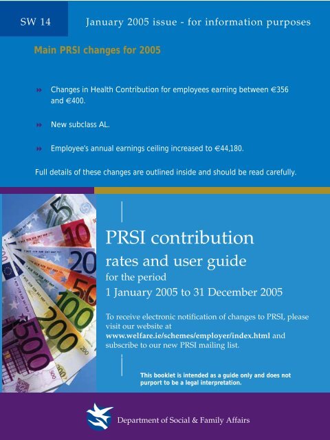 PRSI Contribution Rates and User Guide 2005 - SW14 - Welfare.ie