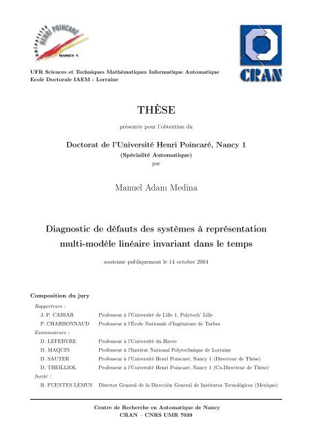 Diagnostic de défauts des systèmes à représentation multi-modèles ...