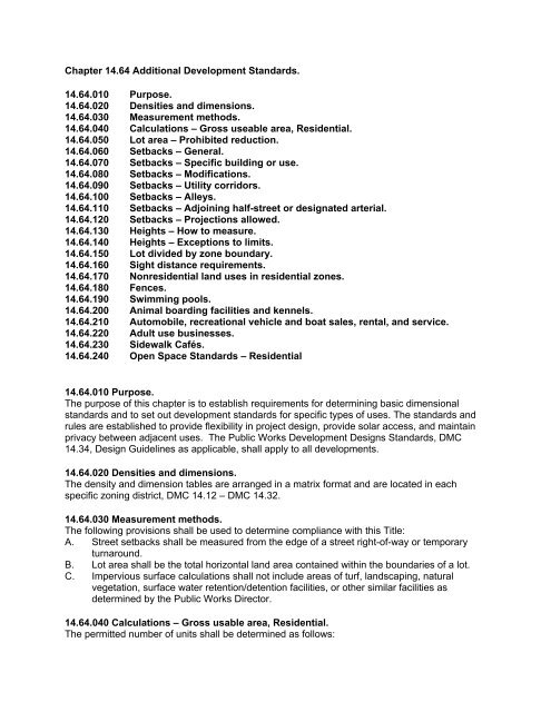 Chapter 14.64 Additional Development Standards ... - City of Duvall