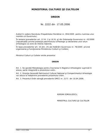 OMCC 2222/2006 - Ministerul Culturii şi Cultelor