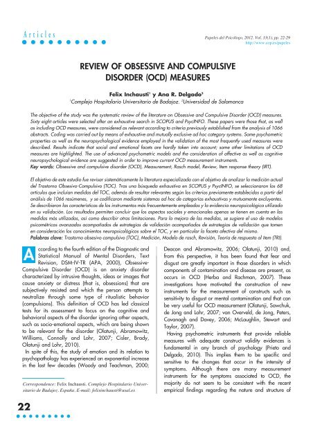 Ocd Measure review of obsessive and compulsive disorder (ocd) measures