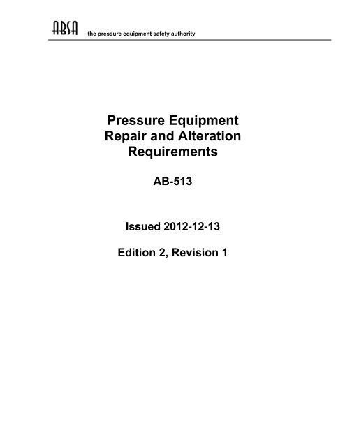 AB-513, Repair Alteration Requirements - ABSA