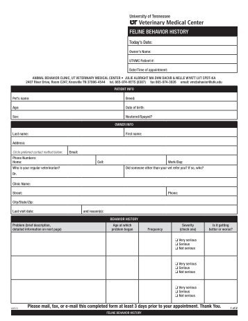 UTVMC Feline Behavior History Form.pdf - University of Tennessee ...