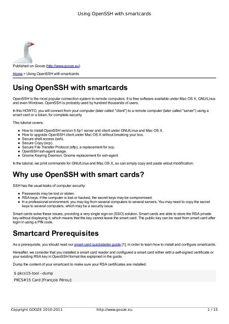 Using OpenSSH with smartcards Why use OpenSSH with smart ...