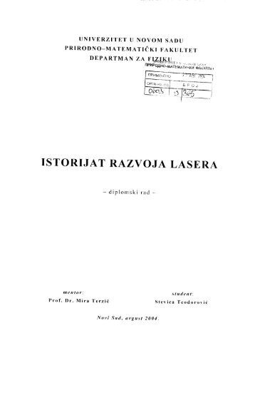 istorijat razvoja lasera - Departman za fiziku - Univerzitet u Novom ...