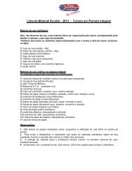 Lista de Material Escolar - 2012 - Cursos em PerÃ­odo Integral: