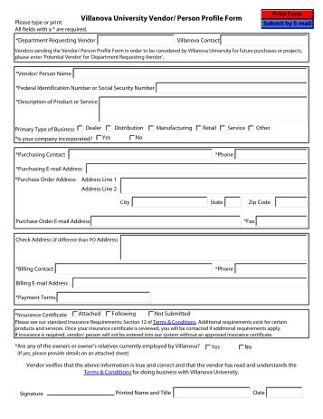 Villanova University Vendor/ Person Profile Form