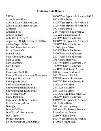 Restaurants in Kenner 7 Woks 1000 West Esplanade Avenue 101 C ...