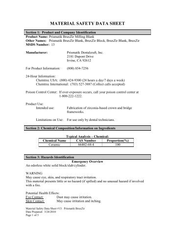 MSDS - BruxZir Milling Blank - Glidewell Dental Labs