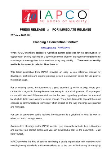 Planning a Convention Centre - IAPCO