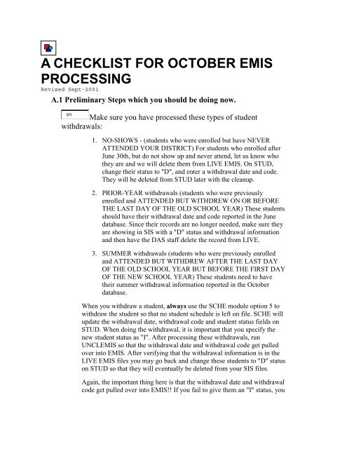 A Checklist For October Emis Processing Mveca Home