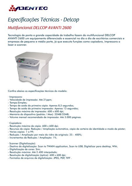 17-MULTIFUNCIONAL DELCOP AVANTI 2600 - Abentec