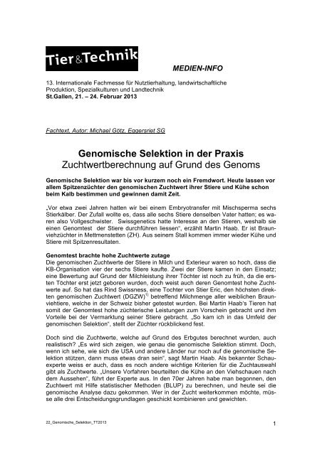 Genomische Selektion in der Praxis - CongressEvents St. Gallen