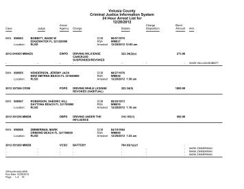 Volusia County Criminal Justice Information System 24 Hour Arrest ...