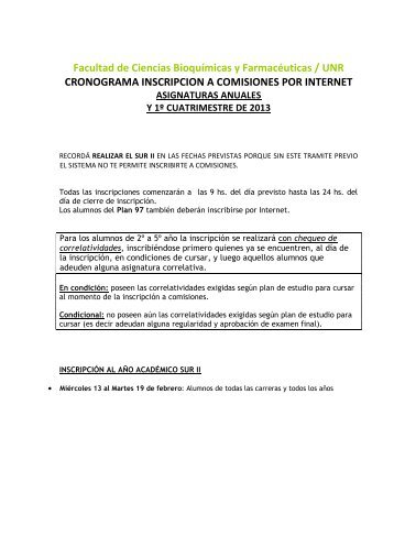 cronograma - Facultad de Ciencias BioquÃ­micas y FarmacÃ©uticas ...