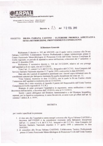 OGGETTO: DR.SSA FABIANA CASTINO - ULTERIORE ... - ARPAL