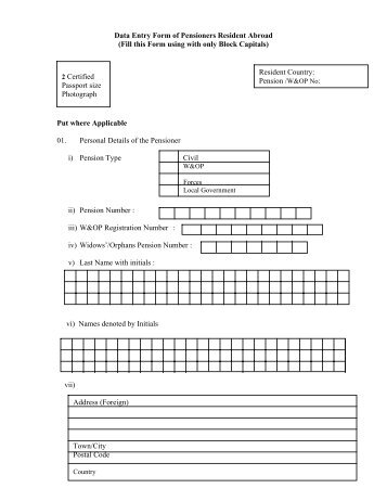Data Entry Form of Pensioners Resident Abroad