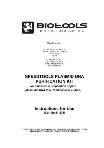 SPEEDTOOLS PLASMID DNA PURIFICATION KIT ... - Biotools