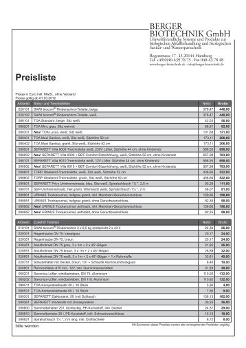 Preisliste - Berger Biotechnik GmbH