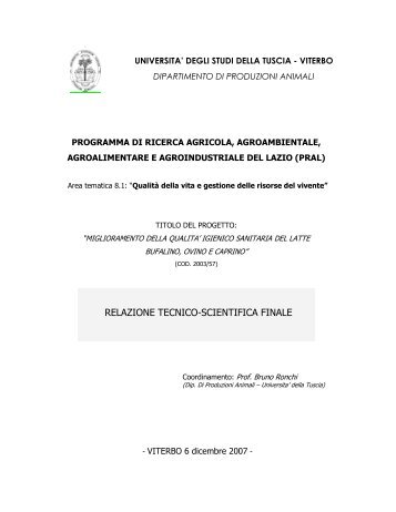 Miglioramento della qualitÃ  igienico sanitaria del latte ... - Agricoltura