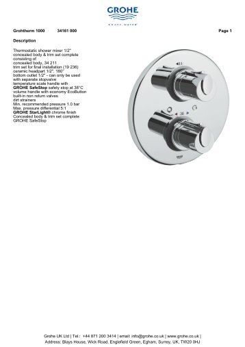 Description Thermostatic shower mixer 1/2" concealed ... - GROHE