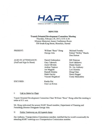 HART Transit-Oriented Development Committee Meeting Minutes