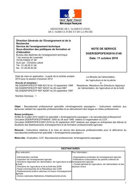 NOTE DE SERVICE DGER/SDPOFE/N2010-2148 Date ... - ChloroFil