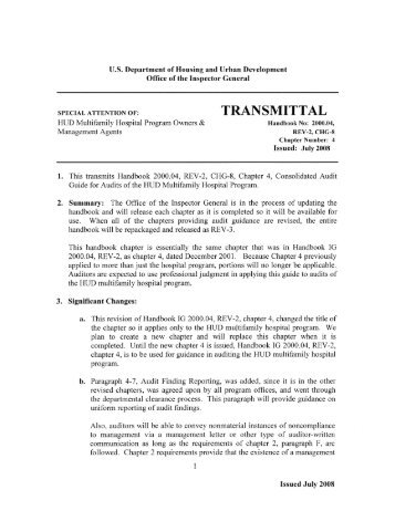 hud oig audit guide Transmittal letter hud-oig.