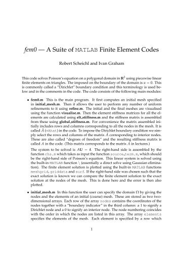 fem0 — A Suite of MATLAB Finite Element Codes
