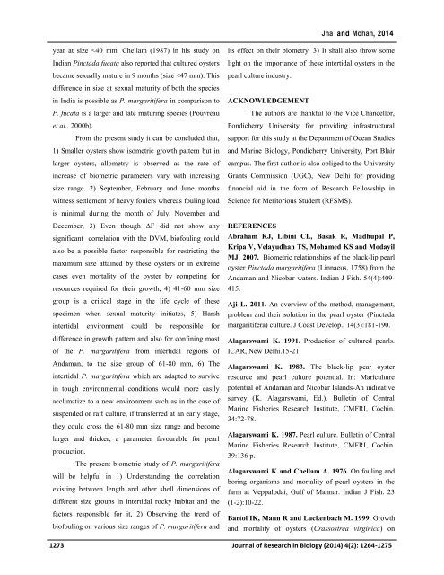 Biometry and fouling study of intertidal black-lip pearl oyster, Pinctada margaritifera (Linnaeus, 1758) to determine their eligibility in the pearl culture industry