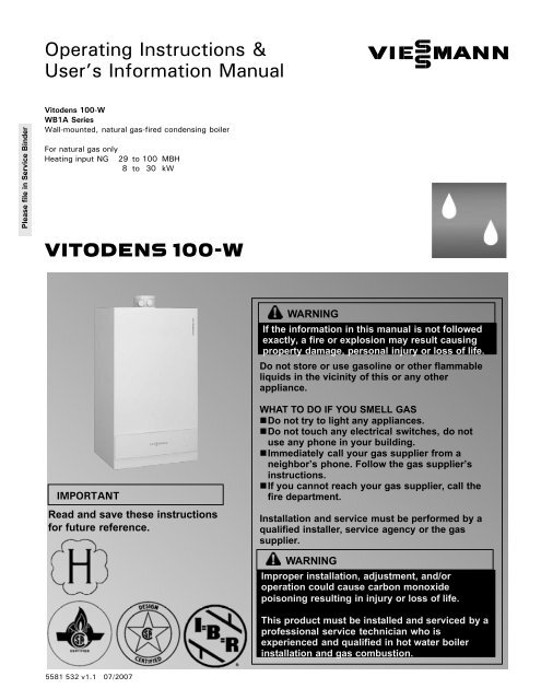 VITODENS 100-W Operating Instructions &Amp; User'S Information Manual