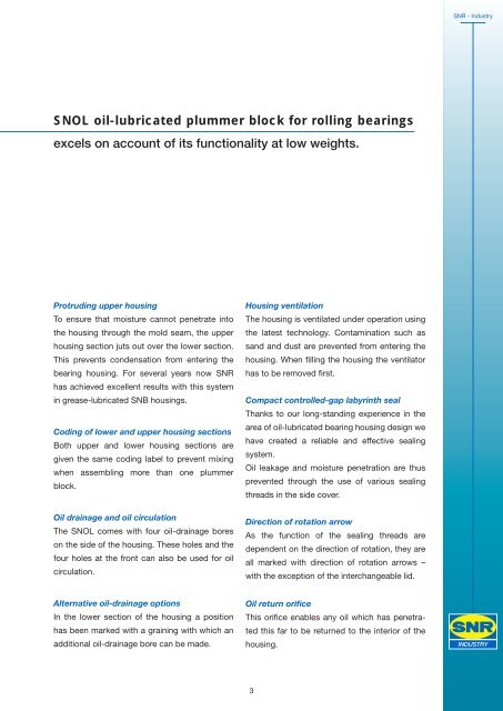 SNOL oil-lubricated plummer block for rolling bearings