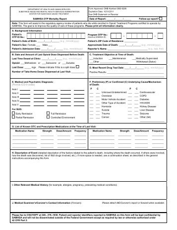 SAMHSA OTP Mortality Report Form - aatod