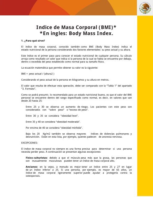 Indice de Masa Corporal (BMI)*