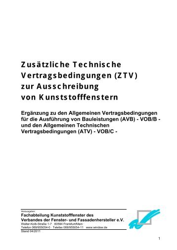 (ZTV) zur Ausschreibung von Kunststofffenstern - Verband der Fenster