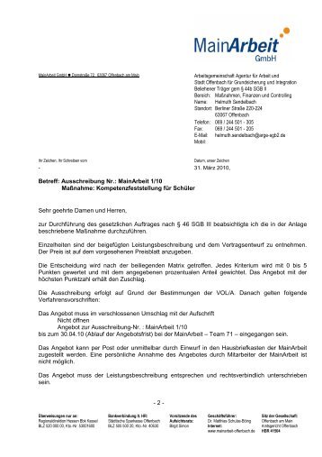 Betreff: Ausschreibung Nr.: MainArbeit 1/10 Maßnahme ...