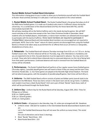 Ruckel Middle School Football Band Information This information is ...