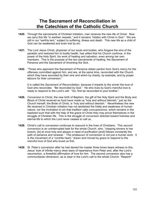 The Sacrament of Reconciliation in the Catechism of the Catholic ...