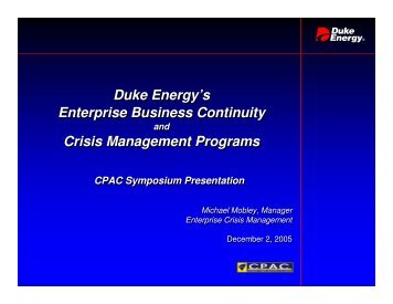 Duke Energy's Enterprise Business Continuity Crisis Management ...