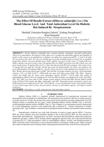The Effect Of Roselle Extract (Hibiscus Sabdariffa Linn.) On Blood Glucose Level And Total Antioxidant Level On Diabetic Rat Induced By Streptozotocin