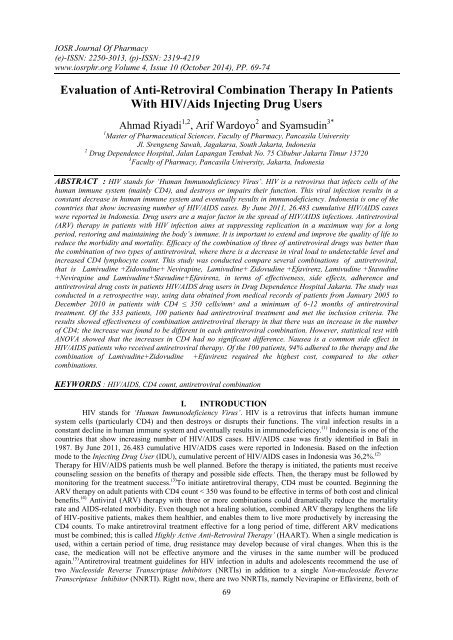 Evaluation of Anti-Retroviral Combination Therapy In Patients With HIV/Aids Injecting Drug Users