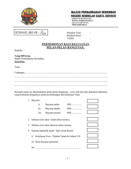 Borang JBG KB 1/85A - Portal Rasmi Majlis Perbandaran Seremban
