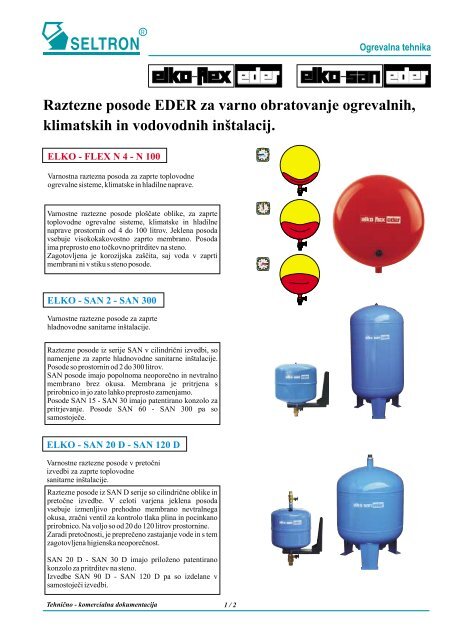 Raztezne posode EDER za varno obratovanje ogrevalnih ... - Seltron