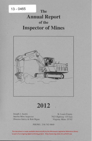 Annual Report of the Inspector of Mines - Minnesota State Legislature