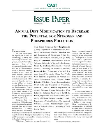 Animal Diet Modification to Decrease Potential for Nitrogen ...