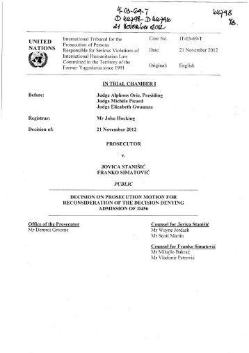 Decision on prosecution motion for reconsideration of the ... - ICTY