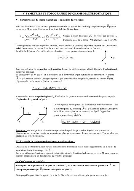 Invariances : fil infini (1) [Le champ magnétostatique]