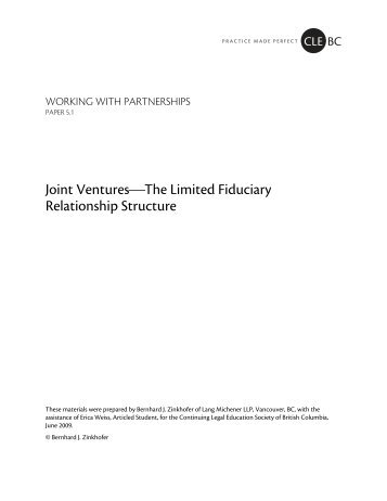 Joint Ventures-The Limited Fiduciary Relationship Structure